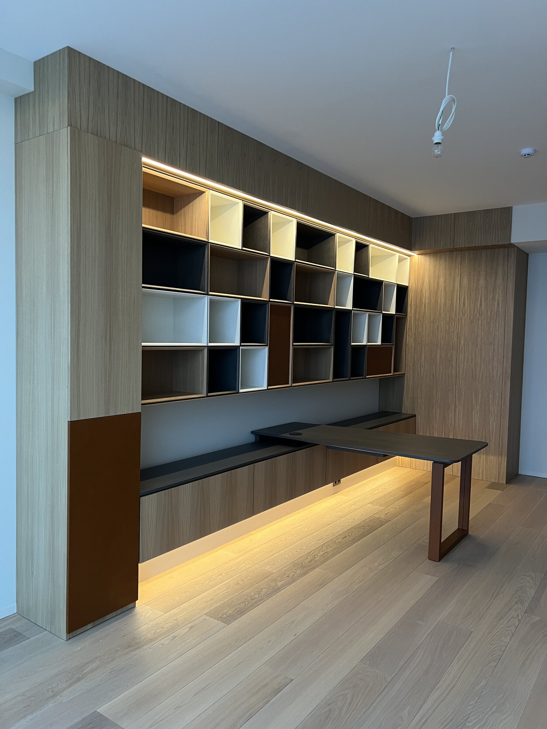 Private residence, Staircase, fitted furniture and architectural joinery — interior detail