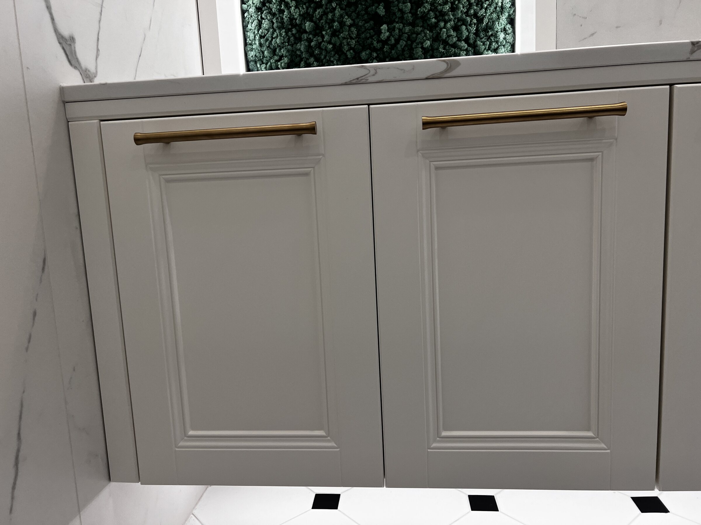 Painted framed drawer front with bespoke brass pull